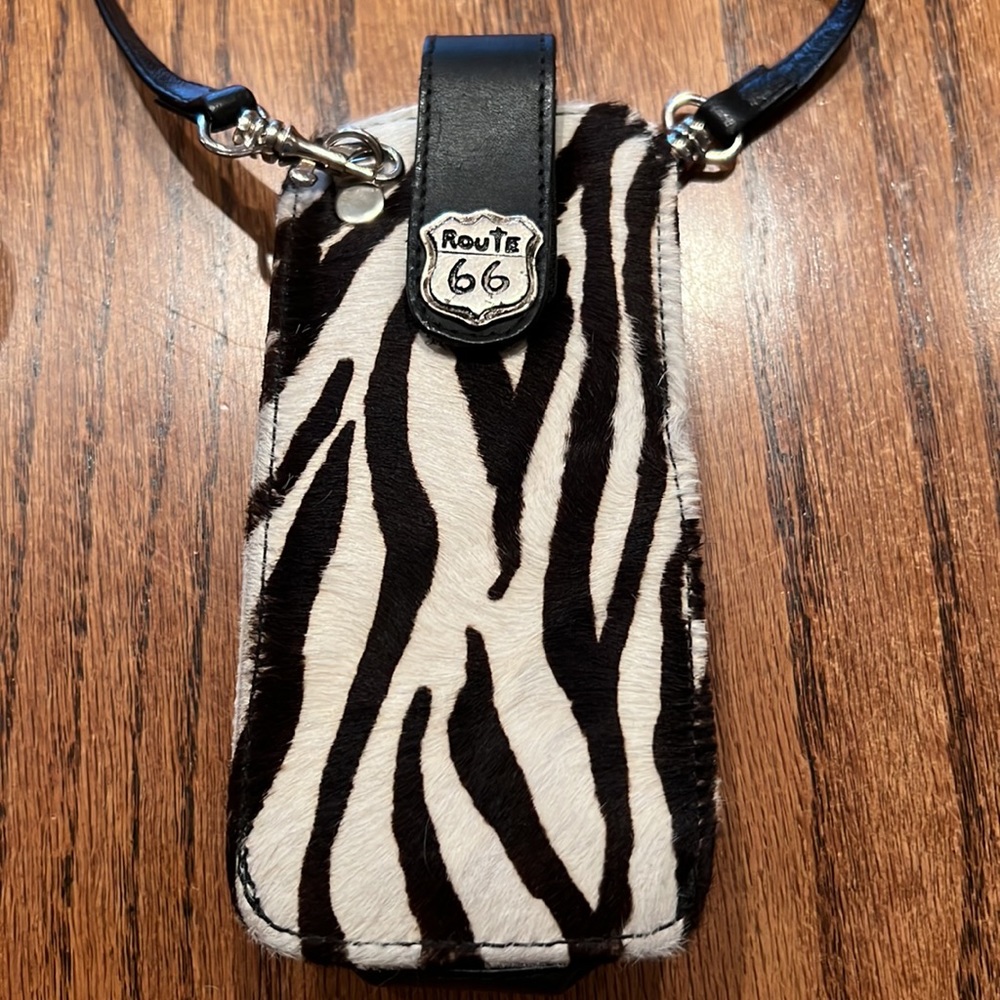 Donald Pliner Small Zebra Print Calf Hair & Leather Crossbody With Belt Clip